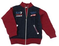 Vínovo-tmavomodrý prepínaci rebrovaný sveter s výšivkami Armani Jeans