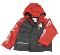 Červeno-antracitová voděodolná zateplená bunda s hasiči a kapucí X-mail