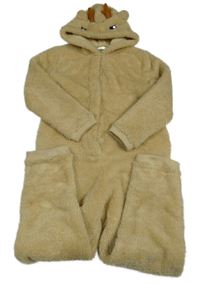 Béžová plyšová kombinéza s kapucí - sob Benetton