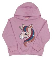 Ružová mikina s jednorožcem z flitrů a kapucňou C&A