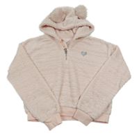 Svetloružová plyšová crop mikina s kapucňou s bambulemi River Island