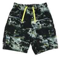 Čierno-tmavozelené plážové kraťasy s palmami Firefly