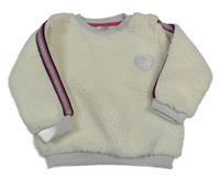 Smetanovo-farebná huňatá mikina s pruhmi a srdcem Ergee