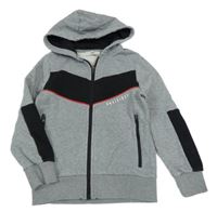 Sivo-čierna prepínaci mikina s nápisom a kapucňou C&A