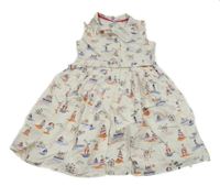 Nové - Smetanovo-modro-oranžovo-růžové šaty s obrázky a páskem M&S