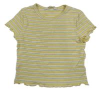 Meruňkovo-bielo-lila-zelené pruhované rebrované crop tričko H&M