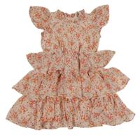 Růžovo-barevné květované šifonové vrstvené šaty H&M