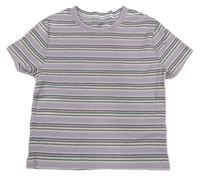 Lila-bielo-čierne pruhované rebrované crop tričko H&M
