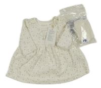Nové - 2set - Bielo-béžové zamatové šaty s hvězdami + vzorované pančuchy Mothercare