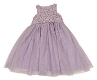Lila tylové šaty s 3D květy a flitry H&M