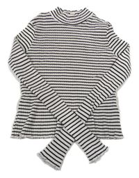 Bielo-čierne pruhované rebrované crop tričko H&M