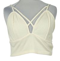 Dámský smetanový žebrovaný crop top se zkříženým výstřihem Topshop 