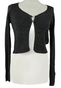 Dámský černo-stříbrný třpytivý propínací crop svetr Primark 