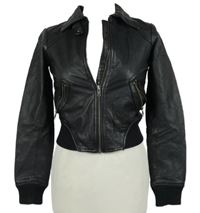 Dámska čierna koženková crop bunda H&M