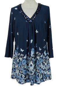Dámska tmavomodrá tunika s motýlikmi a kamienkami zn. Julipa