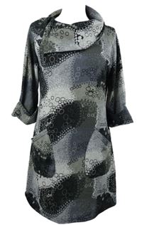 Dámské černo-šedé vzorované svetrové šaty s límcem Izabel 