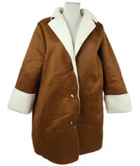 Dámsky hnedo-smotanový semišový kabát s kožúškom