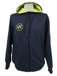 Pánska tmavomodrá prepínaci mikina s limetkovymi pruhmi a kapucňou Adidas