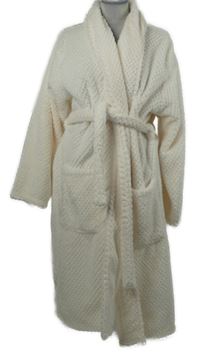 Dámsky smotanový vzorovaný chlpatý župan s opaskom