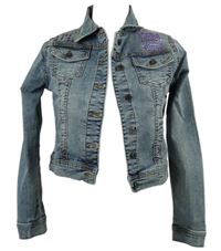 Dámská světlemodrá riflová crop bunda s kamínky Noroze 