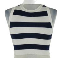 Dámsky smetanovo-tmavomodrý pruhovaný crop pletený top Jennyfer