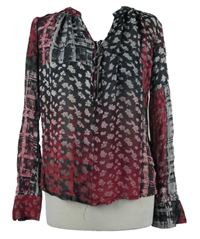 Dámska čierno-malinová kvietkovana šifónová blúzka Next