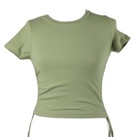 Dámské světlekhaki žebrované crop tričko se stahováním