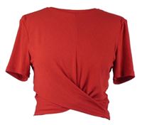 Dámske červené rebrované překřížené crop tričko H&M