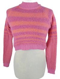 Dámský růžovo-oranžový pruhovaný crop svetr Zara
