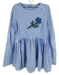 Dámská modro-bílá pruhovaná peplum tunika s květy Amy Vermont 