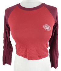Dámské červeno-vínové crop triko s číslem Topshop 