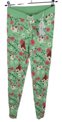 Nové - Dámské světlezelené květované pyžamové kalhoty s Bambim Primark 