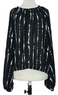 Dámska čierno-biela pruhovaná plisovaná šifónová blúzka H&M