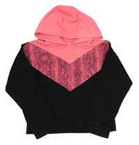 Neónově ružovo-čierna crop mikina s kapucňou F&F