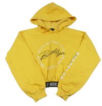 Žltá crop mikina s nápisom a kapucňou New Look