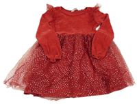 Červený žinylkovo/tylové šaty s puntíky H&M