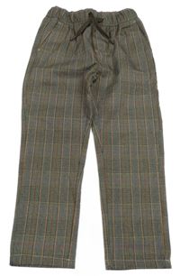 Černo-smetanovo-oranžovo-modré kostkované kalhoty 