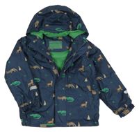 Tmavomodrá šušťáková jarná bunda so zvieratkami a kapucňou Pocopiano