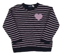 Tmavomodro-ružový pruhovaný sveter so srdiečkom Lupilu