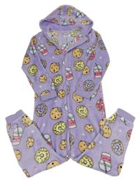 Fialová chlupatá kombinéza s donuty a kapucí Primark