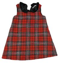 Červeno-čierno-farebné kockované vlnené šaty s golierikom H&M