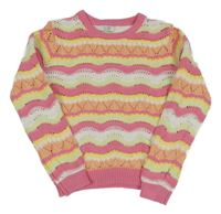 Ružovo-zeleno-žltý pruhovaný děrovaný sveter Primark