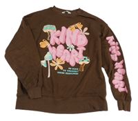 Hnedá mikina s nápisom a kvetmi H&M