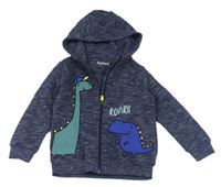 Tmavomodrá žíhaná propínací mikina s dinosaury a kapucí Nutmeg