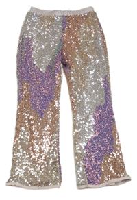 Stříbrno-fialové flitrové flare kalhoty H&M