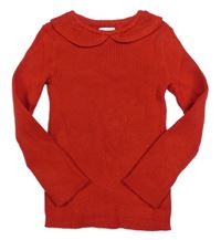 Červený rebrovaný sveter s volánikom F&F