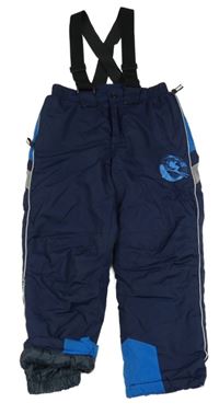 Tmavomodré laclové šusťákové oteplovačky s lyžařem 