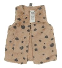 Nové - pudrovo-tmavosivá vzorovaná kožušinová podšitá vesta little kids