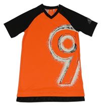 Černo-neonově korálové sportovní funkční tričko s číslem Adidas