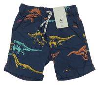 Nové - tmavomodré plátěné kraťasy s dinosaury Tu
